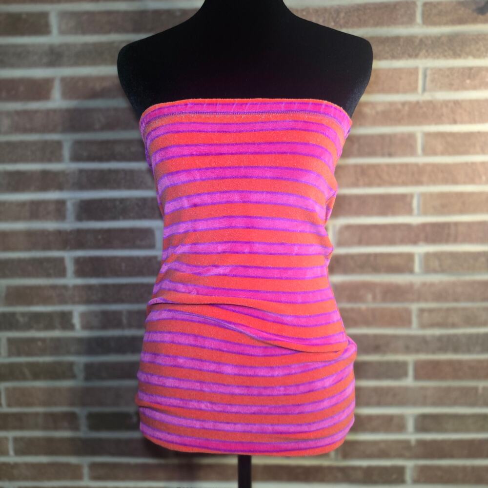 VTG 90s Mis-Tee-V-Us Girls Striped Skirt Pink Orange Terry Cloth Elastic Waist